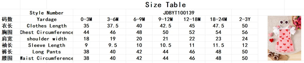 2PCS Summer New Sweet And Cute Girls And Babies Solid Color Short-Sleeved Top + Pink Love Printed Suspender Shorts