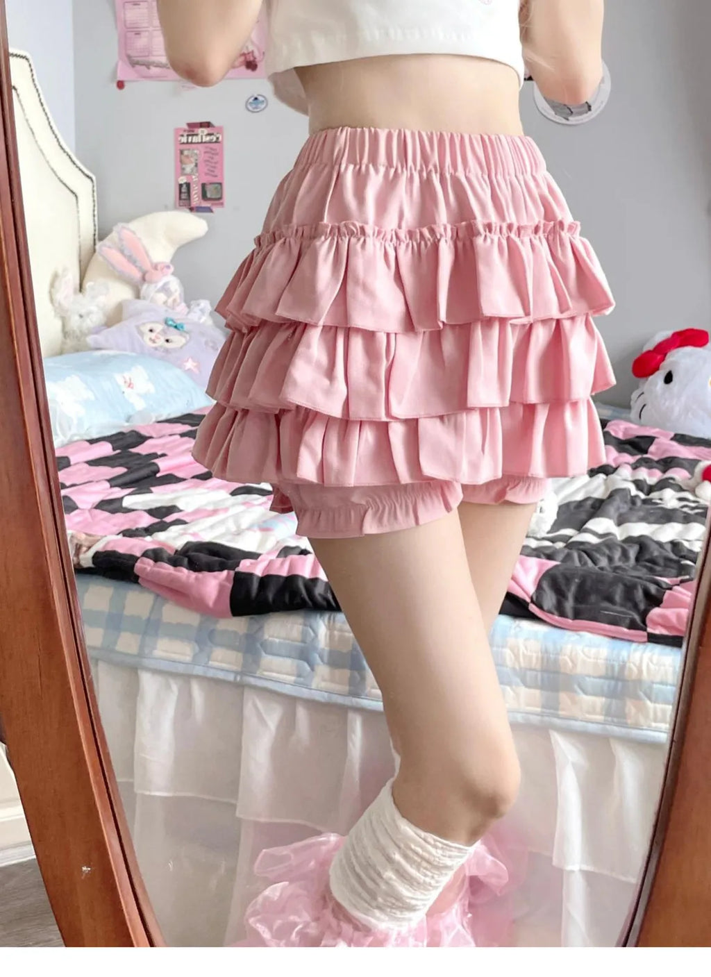 Puffy Cake Mini Skirts Women Ruched Ruffle High Waist Solid All-match Sweet Lovely Girls College Harajuku Trendy Streetwear Ins