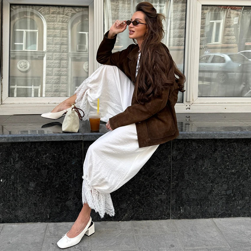 Linad Vintage Loose Lace Pencil Pants For Women White Elegant Elastic Waist Trousers Street Chic Ankle Length Pants 2025 Summer