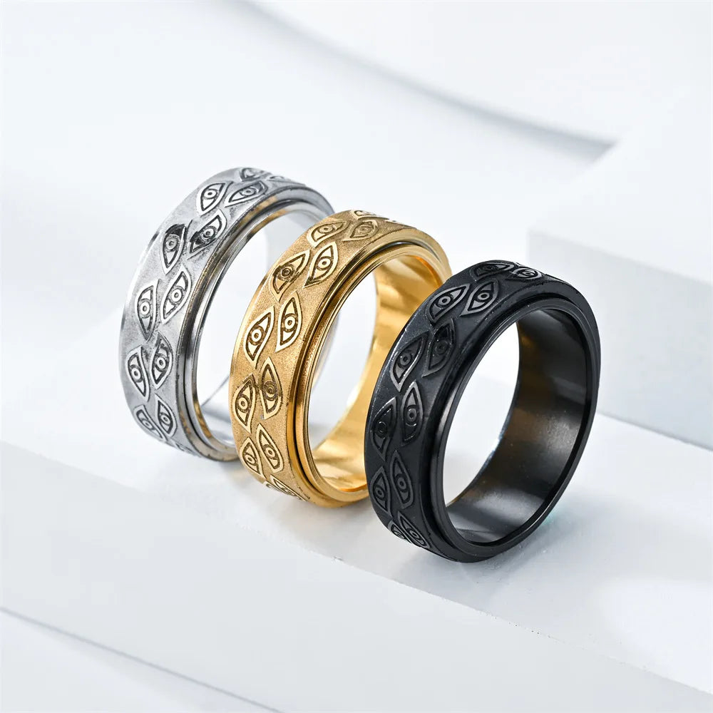 Demon Eye Rotating Anxiety Relife Spinning Ring For Men Anti Stress Stainless Steel Spinner Fidgets Joint Ring Anillo Hombres