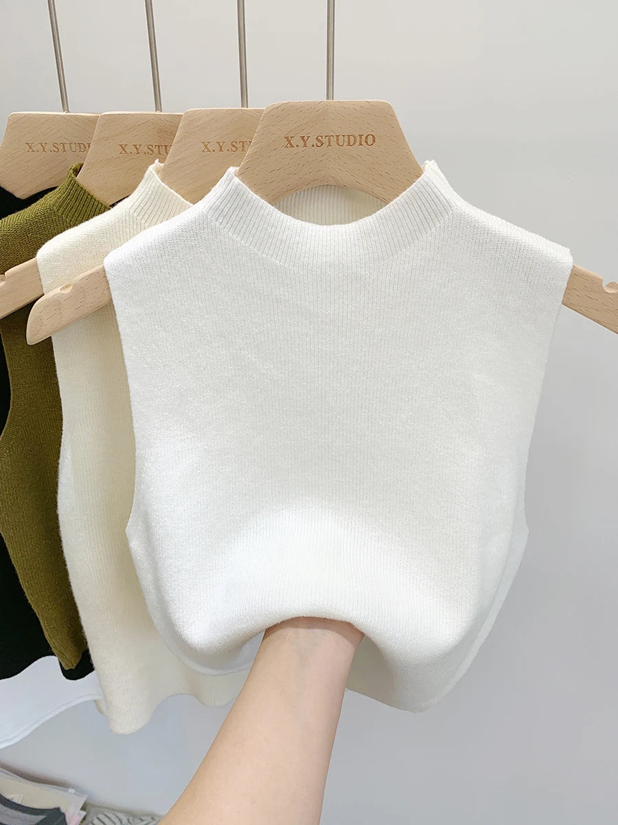 Women Knitted Tank Top Summer Fall Slim Sweater Short Sleeveless Solid Spring Autumn Sweaters Pullovers 2026