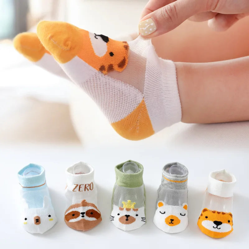 Girls Summer Mesh Thin Sock Cotton Baby Short Socks 5 Pairs Toddler Boys Kids Children Colorful Socks 5 pairs WMF043