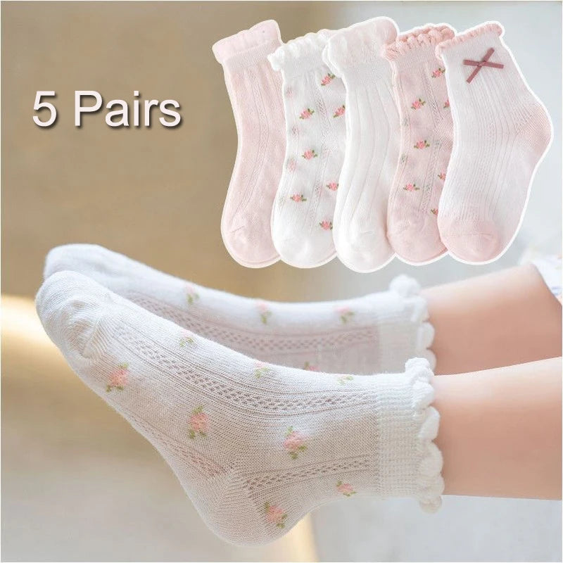 Girls Summer Mesh Thin Sock Cotton Baby Short Socks 5 Pairs Toddler Boys Kids Children Colorful Socks 5 pairs WMF043
