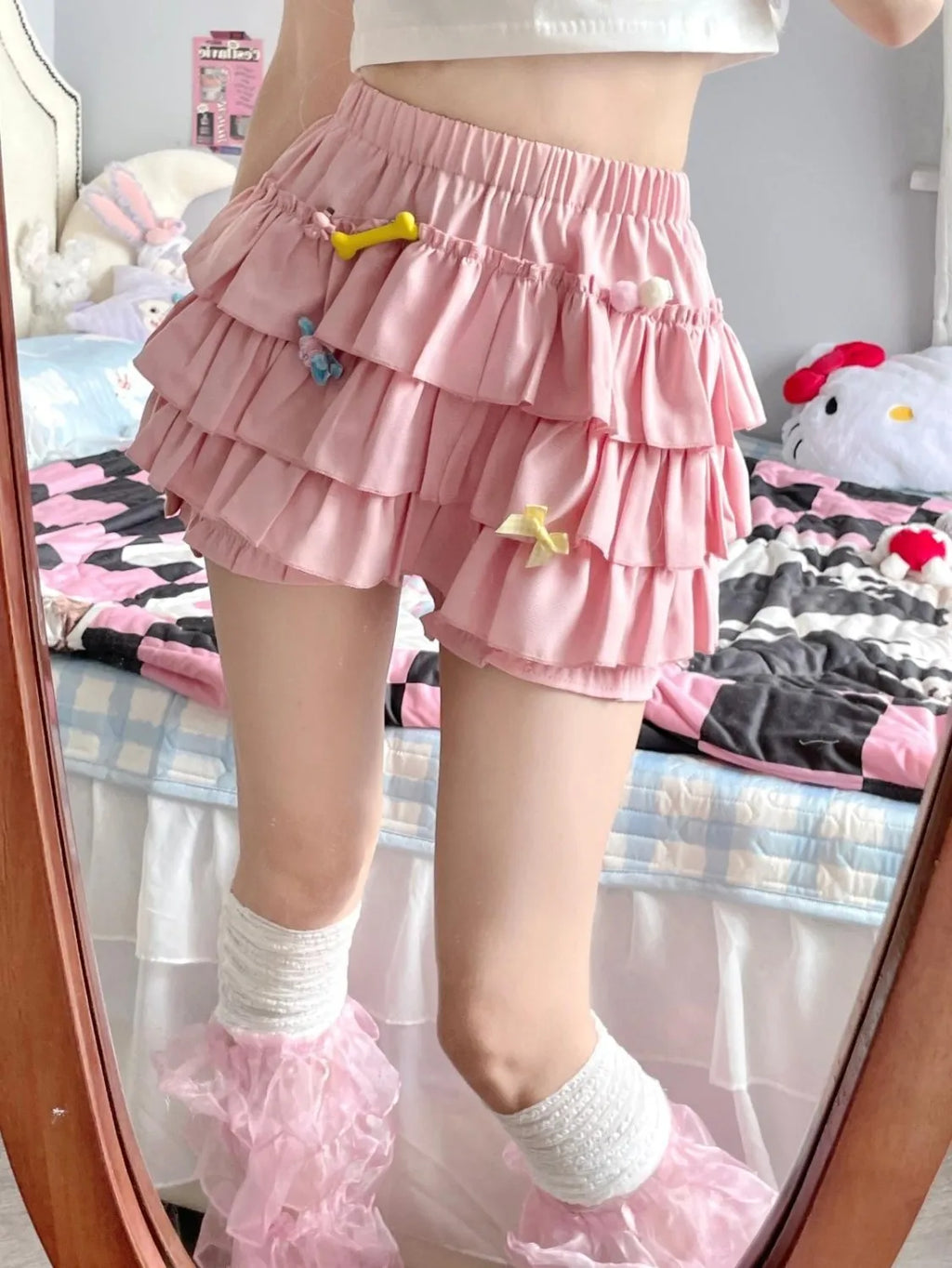 Puffy Cake Mini Skirts Women Ruched Ruffle High Waist Solid All-match Sweet Lovely Girls College Harajuku Trendy Streetwear Ins