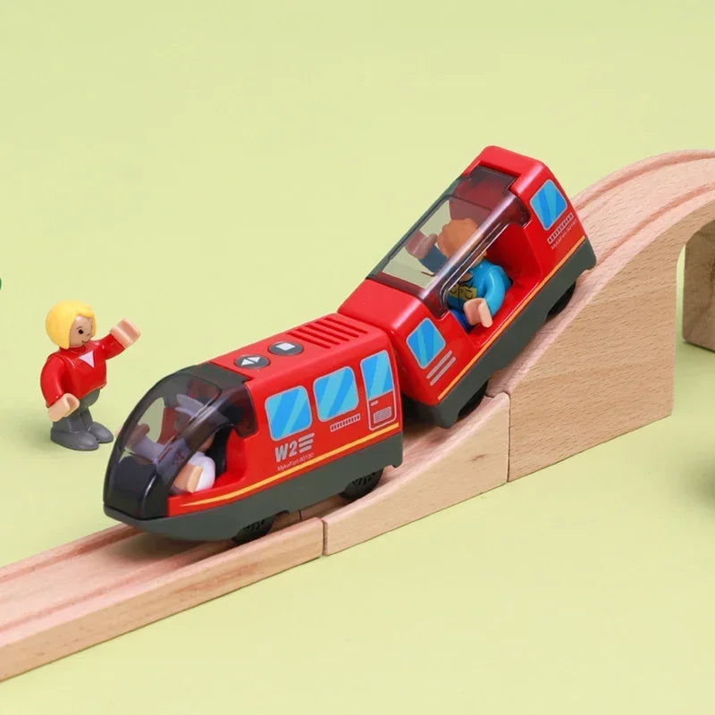 Interactive Playtime Joy Wooden Track Electric Train Toy with Magnetic Slot and Diecast Railway for Children