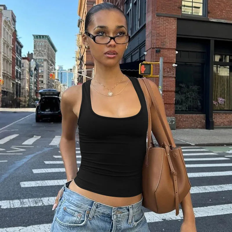 Square Collar Sleeveless Bodycon Crop tank Top Women’S Solid Sexy Elegant Y2K Top Party Clubwear Summer Outfit Wholesale