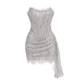 Talenza Women's Sexy Lace Dress Solid Color Sheer Patchwork High Waist Lace Dress Elegant Printed Strapless Slim Evening Dress