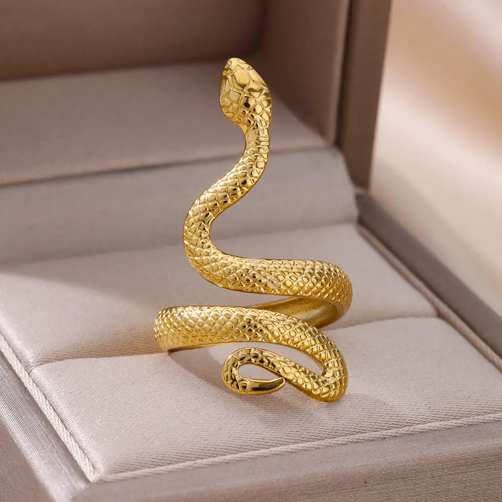 Snake Rings for Women Men Waterproof Stainless Steel Ring Gothic Gold Color Couple hombres Aesthetic Jewelry anillos mujer