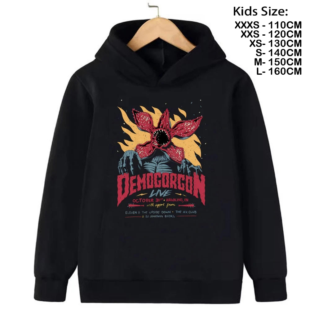 Demogorgon Hawkins Hoodies Kids Cartoon Anime Print Clothes Streetwear Basic Boys Tops Children Sweatshirts