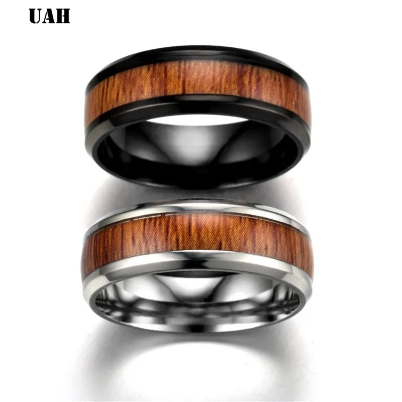 UAH Wood Grain Polishing Men Rings Middle 100% Tungsten Carbide Wedding Bands Multi-size Anillos para hombres Pierscienie