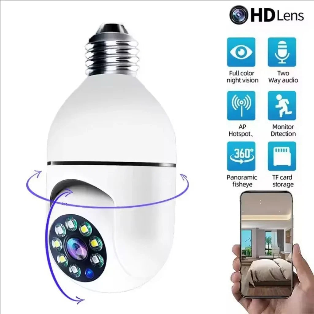 E27 Bulb Surveillance Outdoor Security Camera Automatic Night Vision Color Indoor Motion Detection Focus Zoom WiFi Camera