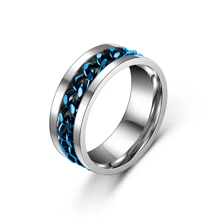 Stress Ring For Stainless Steel Rotatable Chain Fidget Metal Spinner Men Band Ring Jewelry Anillos De Hombres