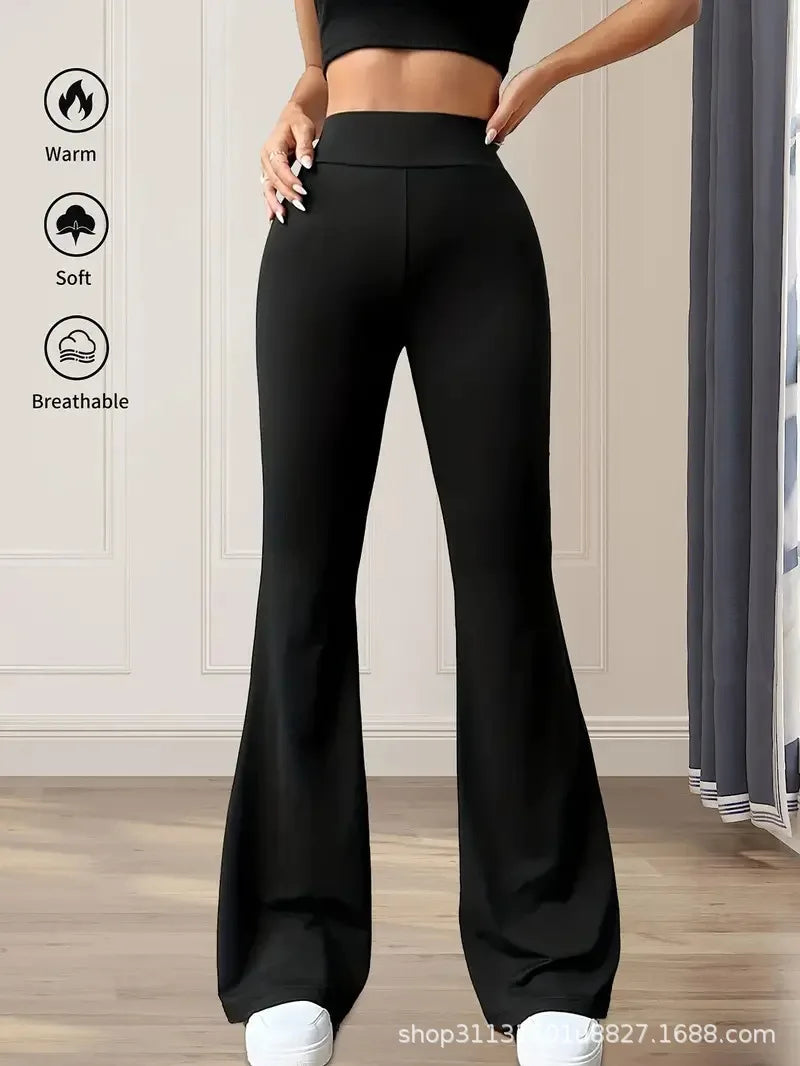 Women's high-waisted, slimming, drapey horseshoe sharkskin pants, micro-flared yoga pants, extended length