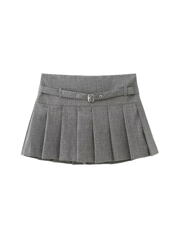 Pleated Shorts Skirts for Women, With Belt,Side Zipper, Mid Waist, Female Skort,Fashion