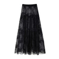 Black Lace Mesh Skirt Women's High Waist Midi Skirt Tulle Long Skirt Women's Translucent Party Women's Sexy Skirt 2024