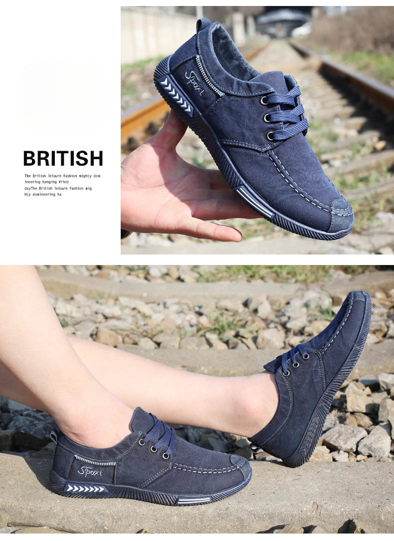 Denim Men Shoes Flat Walking Sneakers Fashion Male Canvas Shoes 2025 New Comfortable Casual Shoes for Men Brand Tenis Hombres
