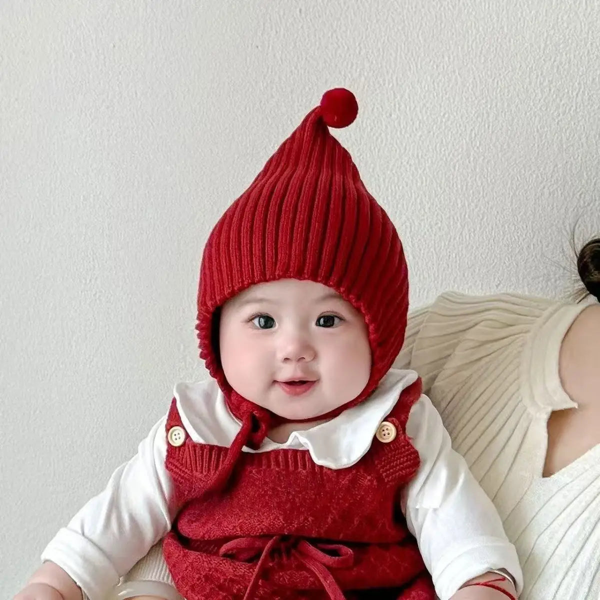 0-24M Baby Beanie Newborn Elf Hat Spring Autumn Knitted Windproof Warm Earflap Cap With Pom Pom