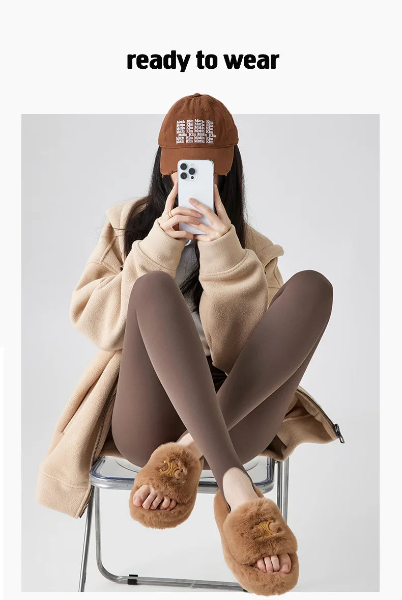 BIVIGAOS Autumn Winter New Rabbit Fleece Thicken Boots Leggings Women Slim Foot Pants Yoga Fitness Sports Warm Shark Leggings
