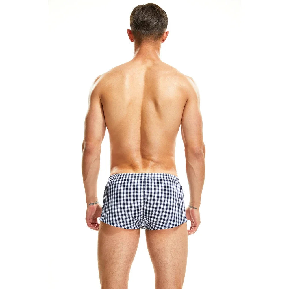 SEOBEAN Cotton short cortos hombres Mens pyjama shorts Tracksuit Plaid U bag Casual Trunks Pajama Shorts