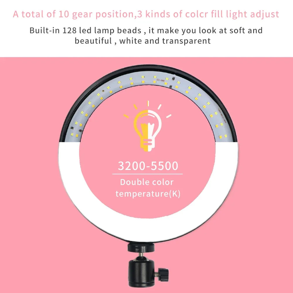 10" LED Ring Light with Tripod Stand Dimmable for Makeup & Live Streaming