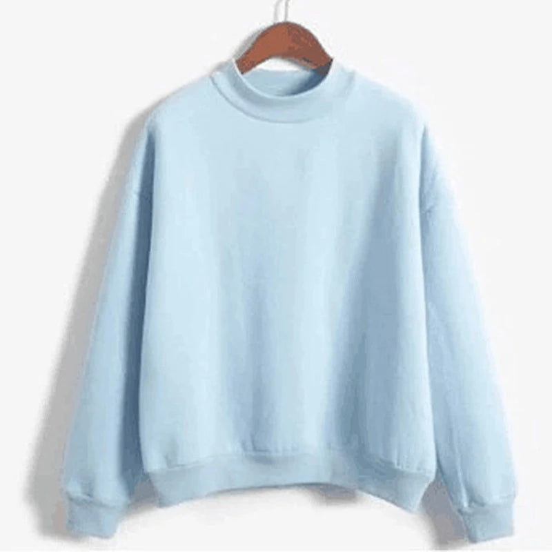 Fleecing Half High Neck Long Sleeve Casual Top For Women Clothing Autumn Winter Trend Solid Simple Pink Sweatshirts New Basic