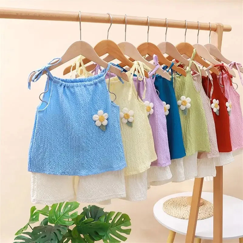 Girl Set Summer New Korean Fashionable Floral Vest Shorts Daily Wear Two-piece Set Kids Clothes Girls