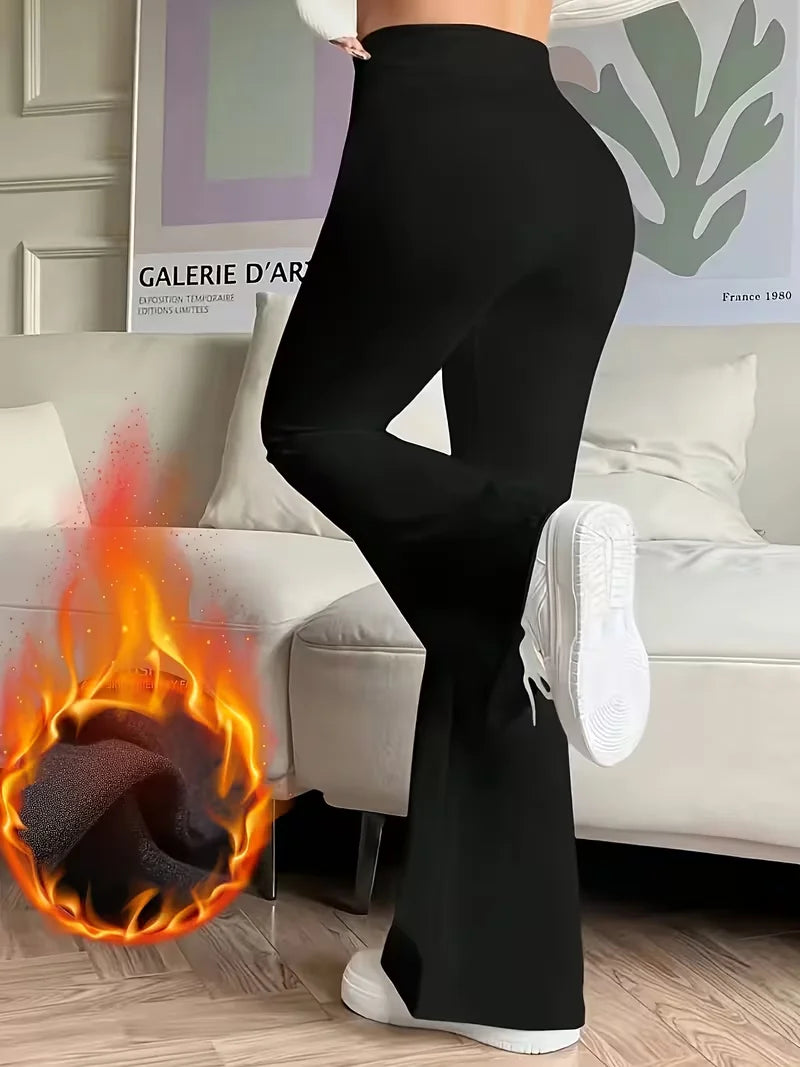 Fleece Solid Color Flared Pants Are Elegant Winter  Thermal Pants They Are Thick And Form Fitting Suitable For Casual Occasions
