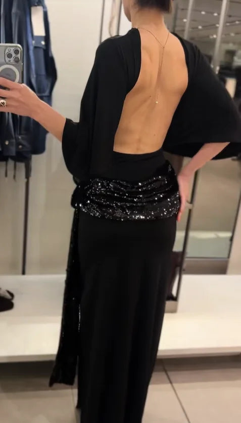 Lady Sexy Sequin Mesh Halter Long Party Dress Slim Sleeveless Backless Female Mermaid Dresses 2026 Spring Shiny Evening Gowns