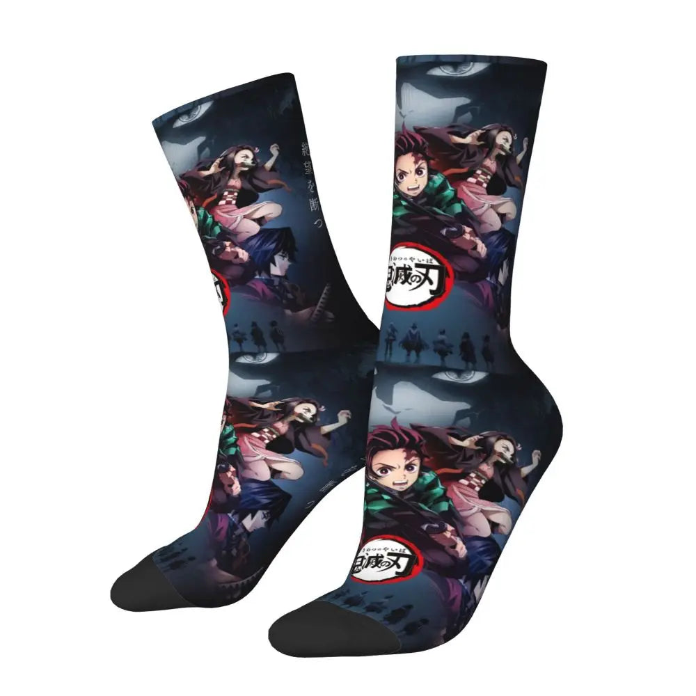 Custom Giyuu Tomioka Demon Slayer Men Women Crew Socks Unisex Kawaii Kimetsu No Yaiba Spring Summer Autumn Winter Dress Socks