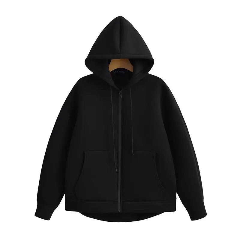 Alobee Autumn Women Gray Black Jacket With Hood Long Sleeve Zipper Jacket Coat Woman Loose Casual Big Pocket Outerwear Coat Tops