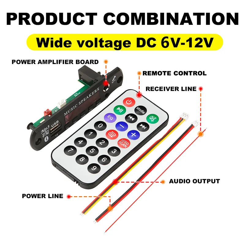 DC  12V Bluetooth 5.0 MP3 WMA WAV APE Decoder Board Hands-free Car Audio Microphone USB TF FM Radio Mp3 Music Player Speaker