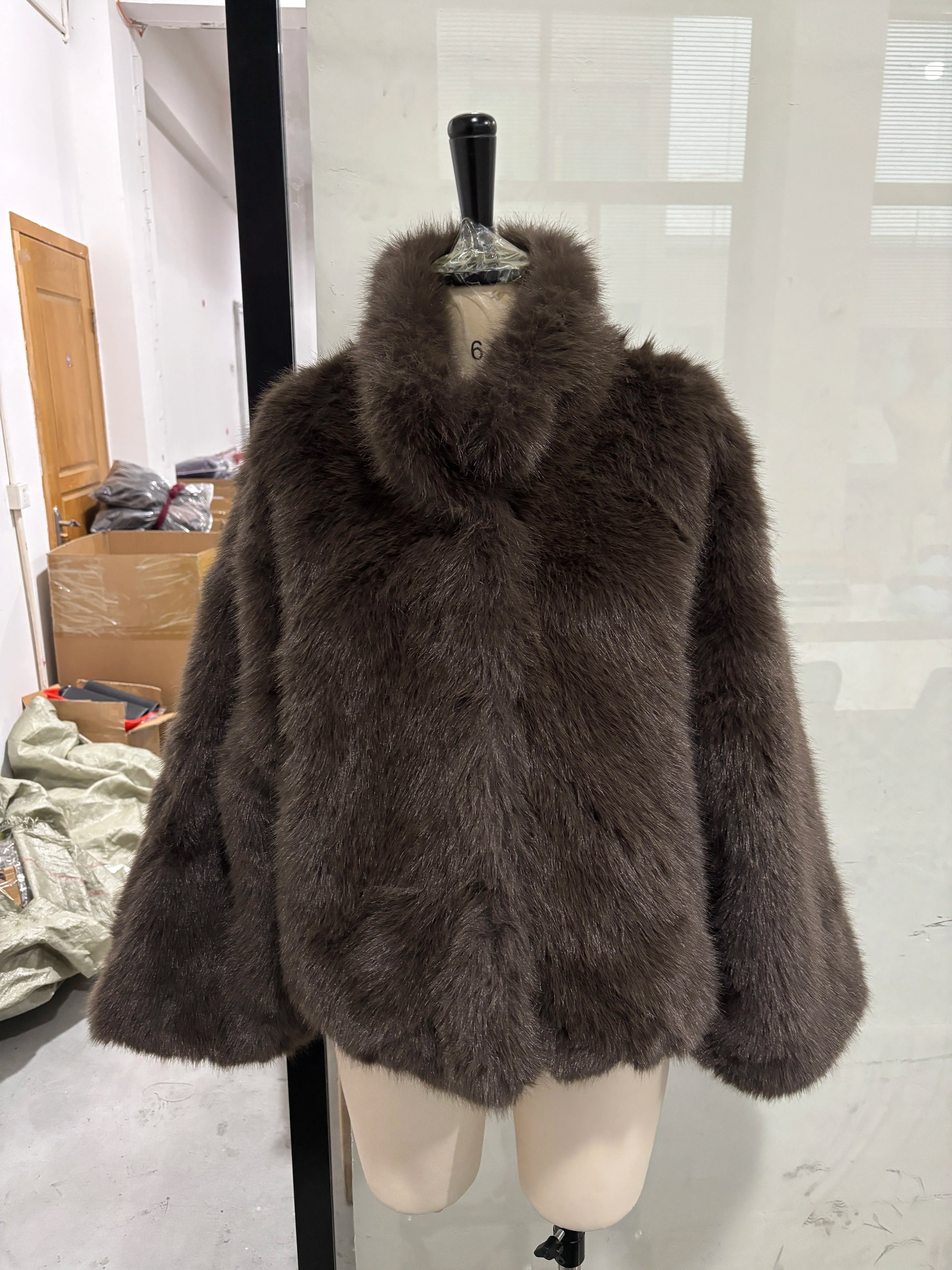 Vintage Faux Fur Woolen Jacket Women Fashion Thicken Hooded Pocket Lantern Sleeve Elastic Waist Coat 2026 Female Daily Outwear