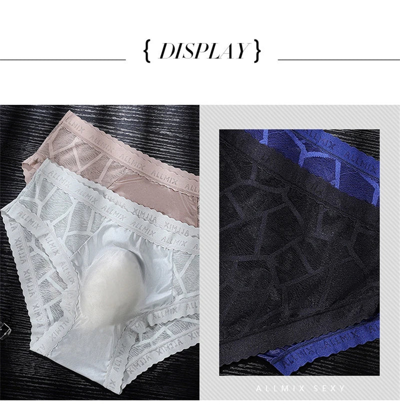 Ropa interior hombre 3D letter sissy gay calzoncillos hombres U convex sexy tоy mens sexy underwear ice silk lace thin calcinha