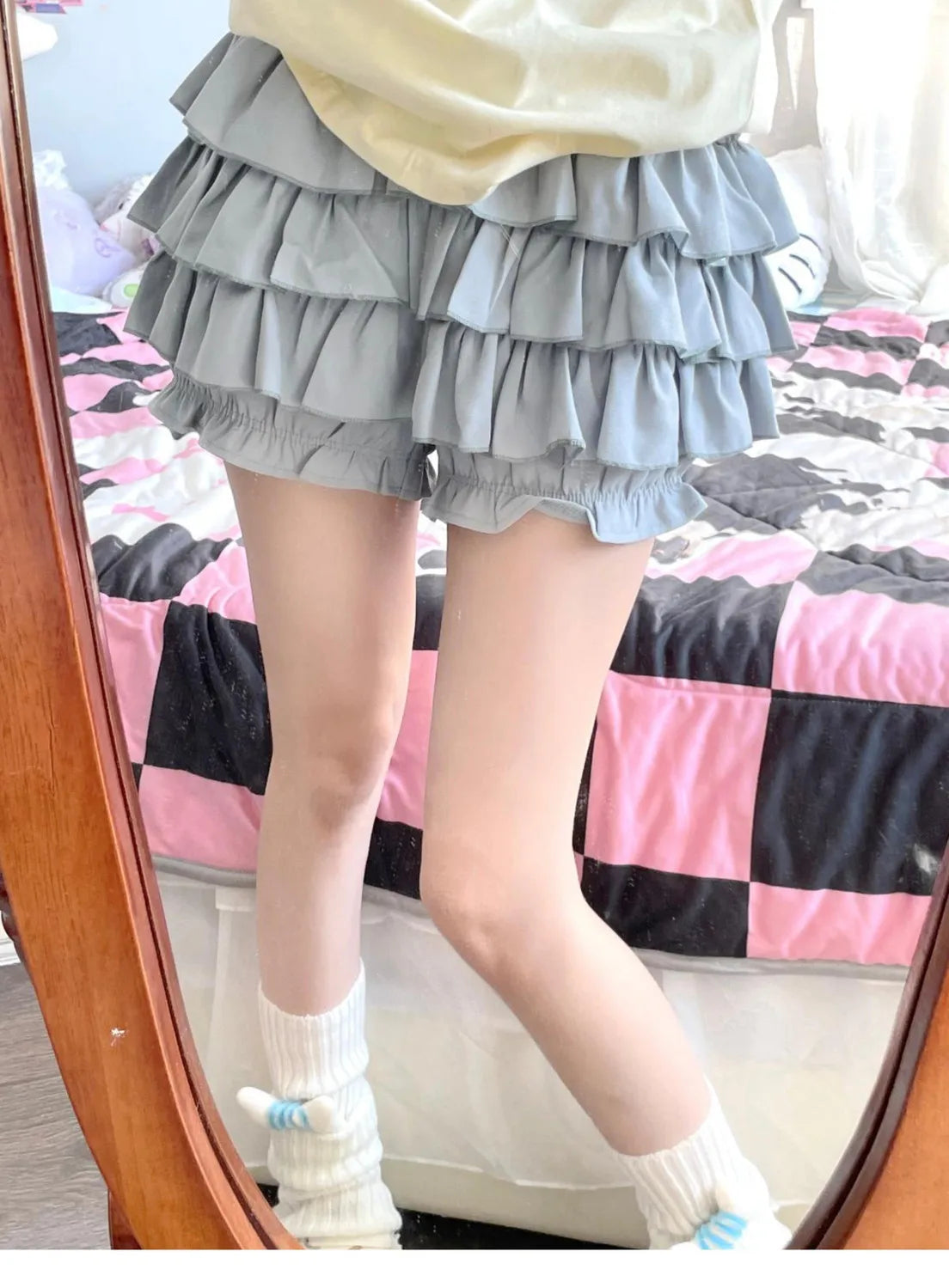Puffy Cake Mini Skirts Women Ruched Ruffle High Waist Solid All-match Sweet Lovely Girls College Harajuku Trendy Streetwear Ins
