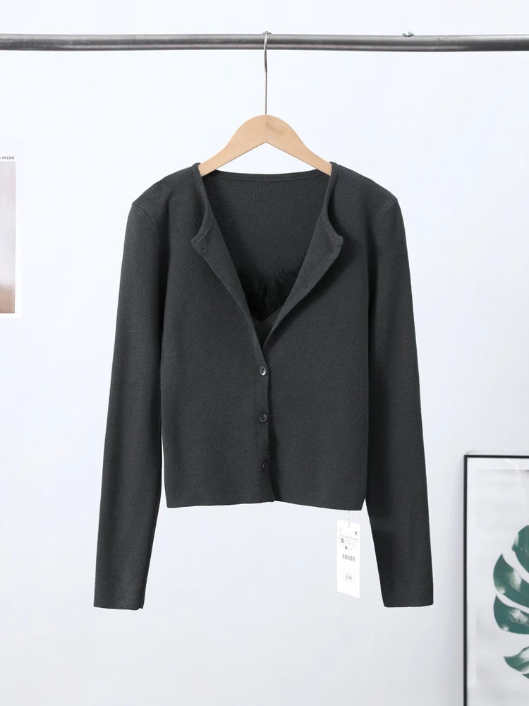 Fashion Contrast Knit Coat Women Stand Collar Zipper Pockets Full Sleeve Jacket 2025 Autumn Lady Elegant Outwear 2026 Spring New