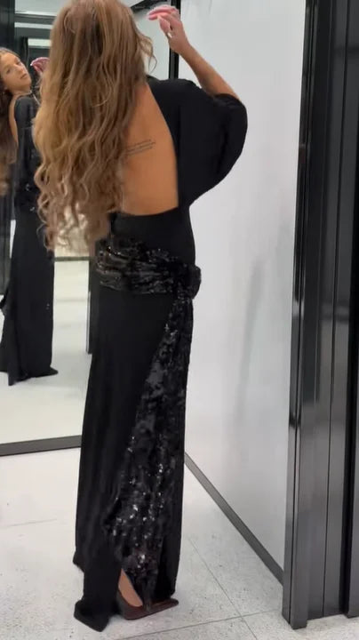 Lady Sexy Sequin Mesh Halter Long Party Dress Slim Sleeveless Backless Female Mermaid Dresses 2026 Spring Shiny Evening Gowns