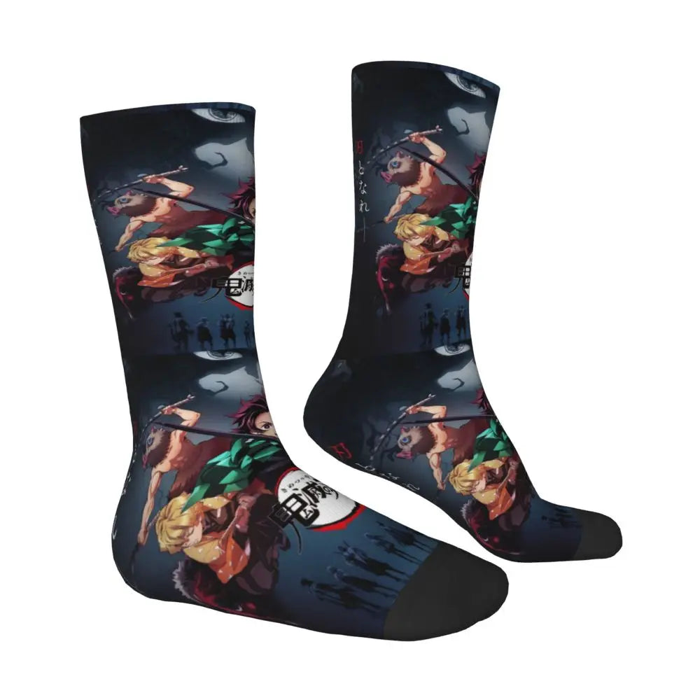 Custom Giyuu Tomioka Demon Slayer Men Women Crew Socks Unisex Kawaii Kimetsu No Yaiba Spring Summer Autumn Winter Dress Socks