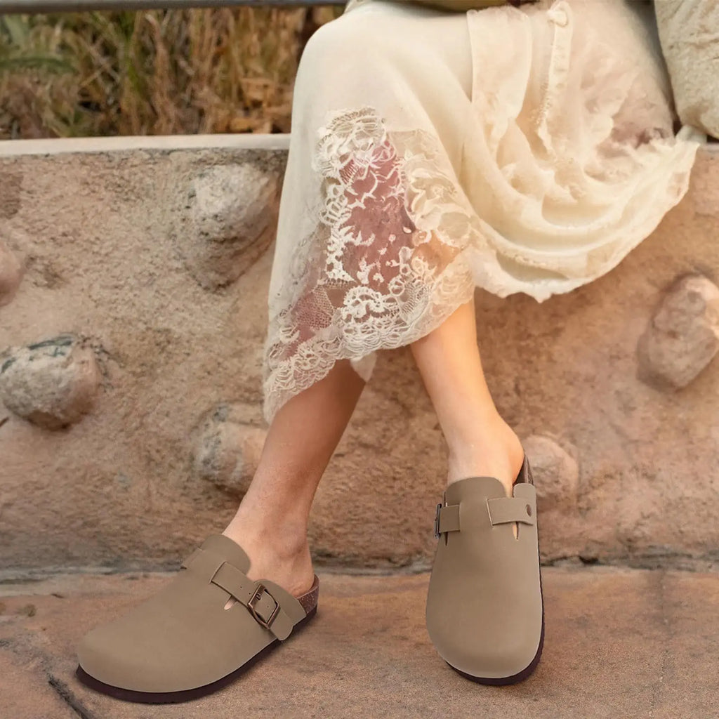 Shevalues Men Clogs Slippers Cow Suede Clogs For Men Leather Mules Men Fashion Beach Shoes Men Outdoor Classic Cork Sandals Men