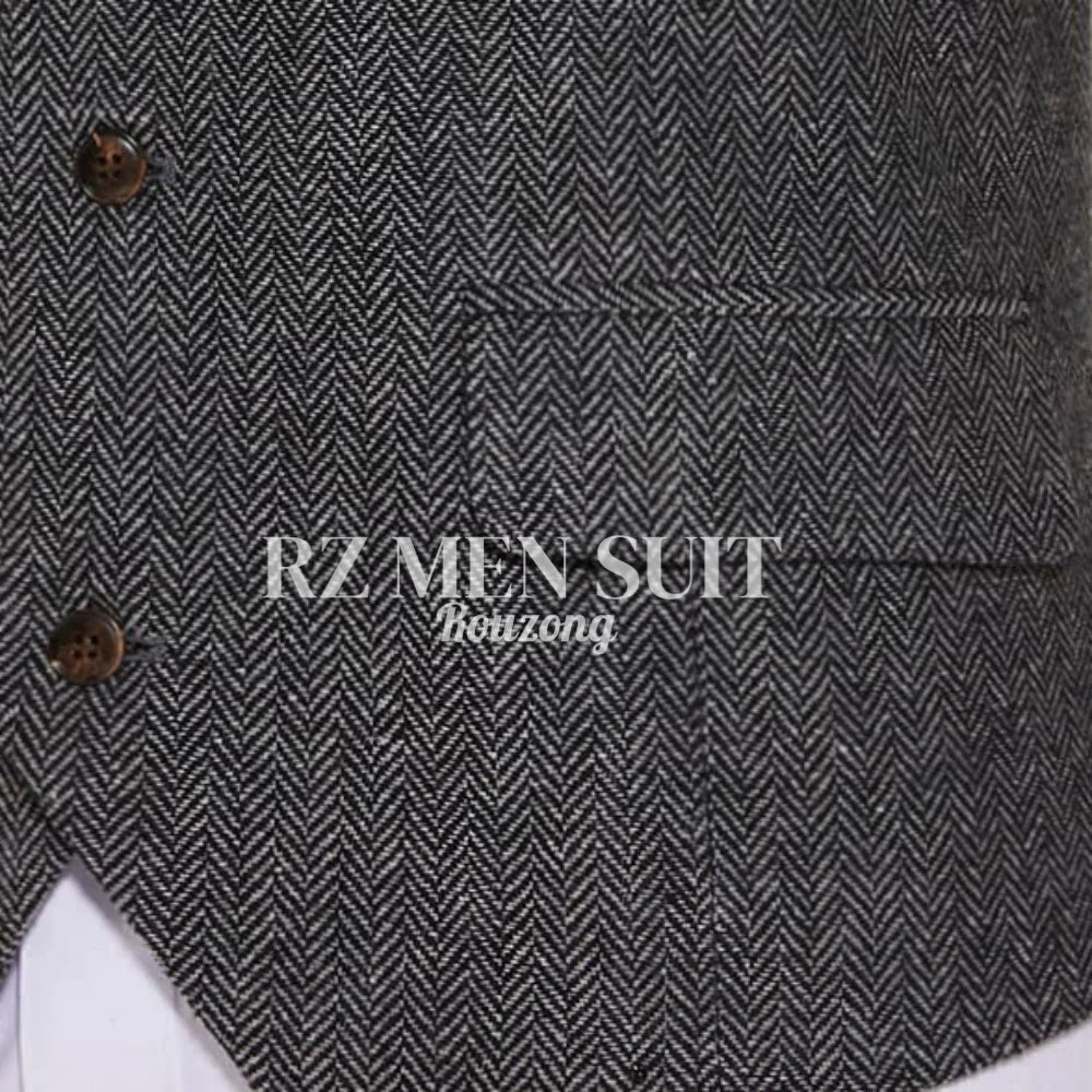 Men's Herringbone Tweed Wool Suit Vest Single Breasted Slim Fit Waistcoat Vest chaleco para hombre