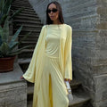 Casual Solid Women 3 Pieces Suits V-neck Long Coats O-neck Slim Top Wide Leg Trousers 2025 Spring Summer New Fashion Female Sets
