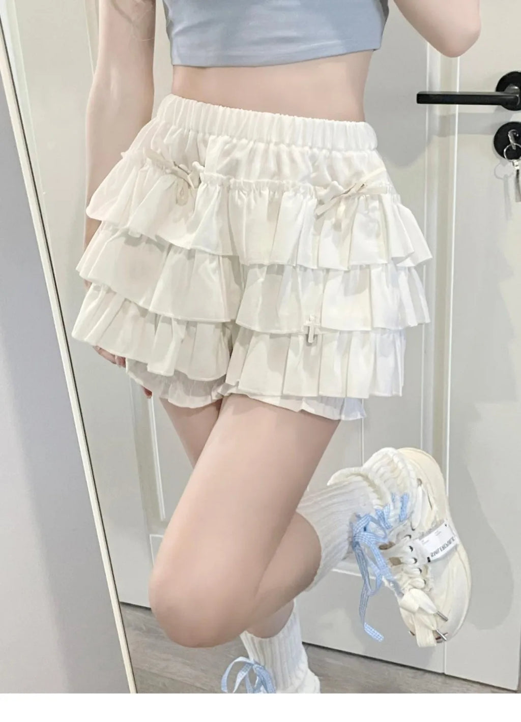 Puffy Cake Mini Skirts Women Ruched Ruffle High Waist Solid All-match Sweet Lovely Girls College Harajuku Trendy Streetwear Ins