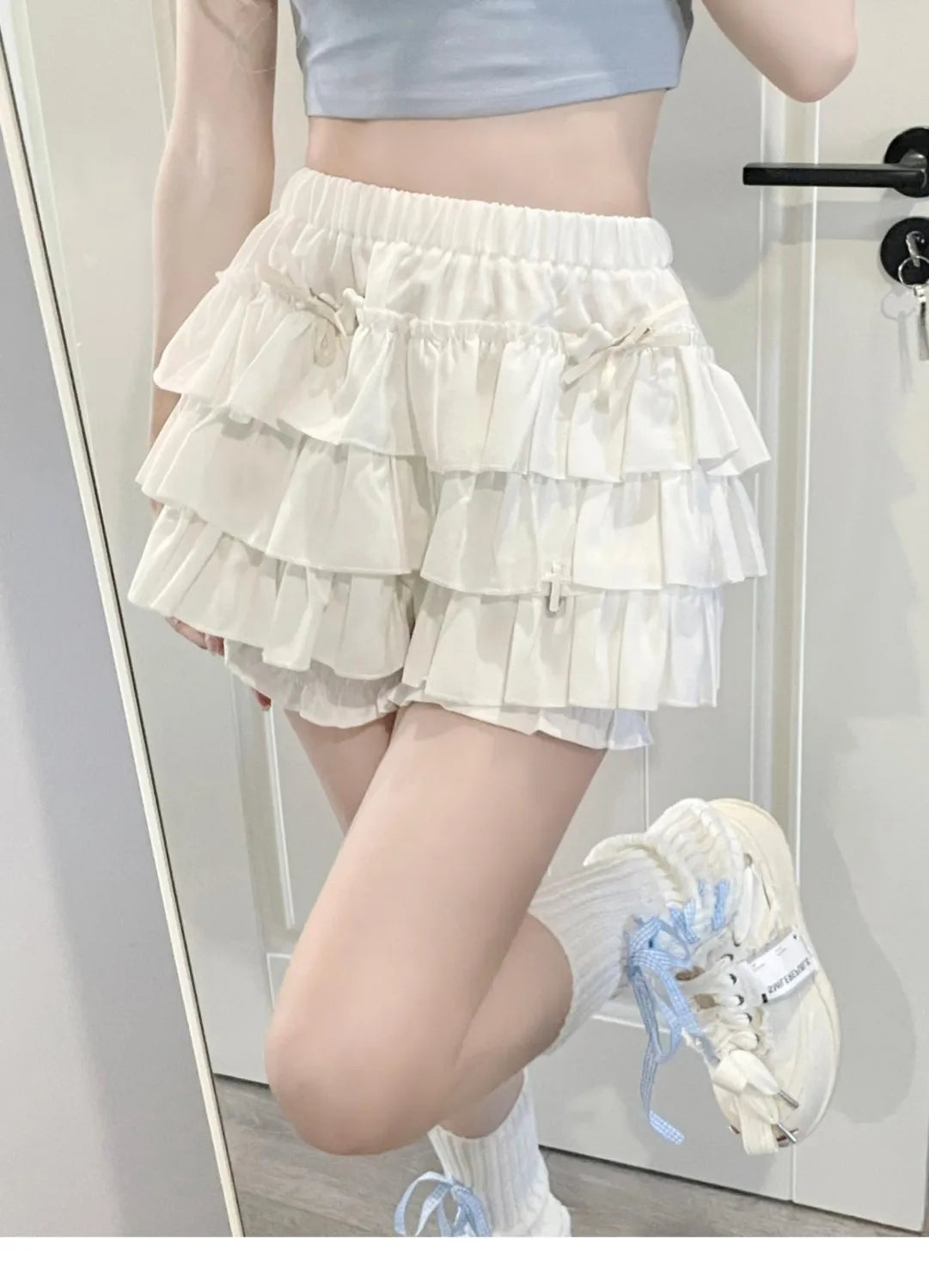 Puffy Cake Mini Skirts Women Ruched Ruffle High Waist Solid All-match Sweet Lovely Girls College Harajuku Trendy Streetwear Ins