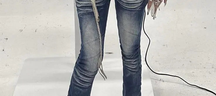 Women's Low Flare Jeans Cyber Punk Abi Y2k Japanese Skinny Bootcut Harajuku Goblin Core Long Trousers Denim Pants Bell Bottom