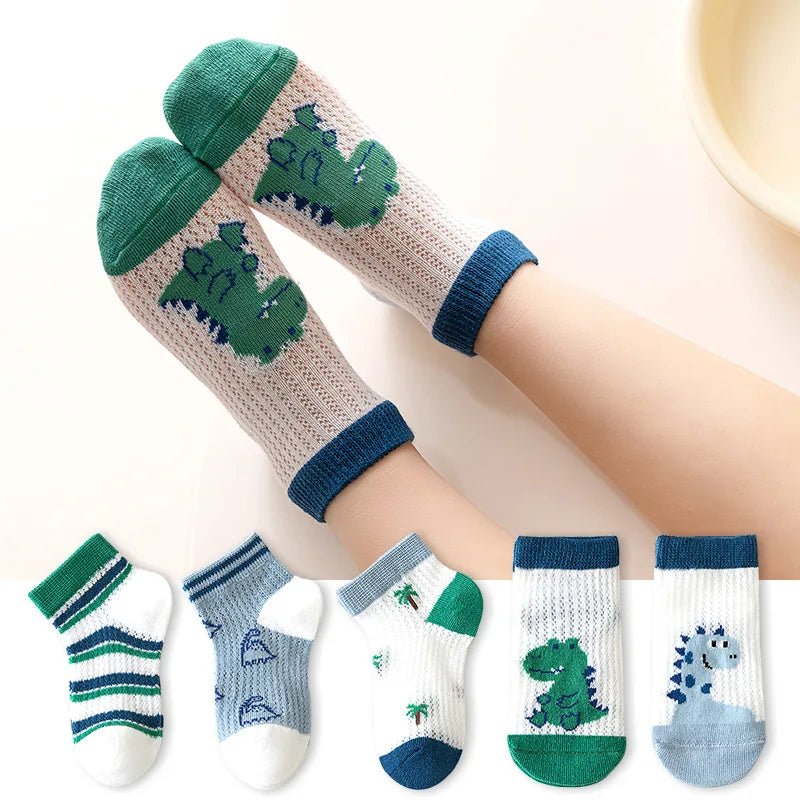 Girls Summer Mesh Thin Sock Cotton Baby Short Socks 5 Pairs Toddler Boys Kids Children Colorful Socks 5 pairs WMF043