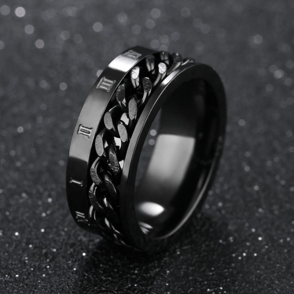 Titanium Steel Rotatable Chain Fidget Spinner Mens Rings Multifunction Anti Stress Knuckle Ring Accessories Anillo Hombres