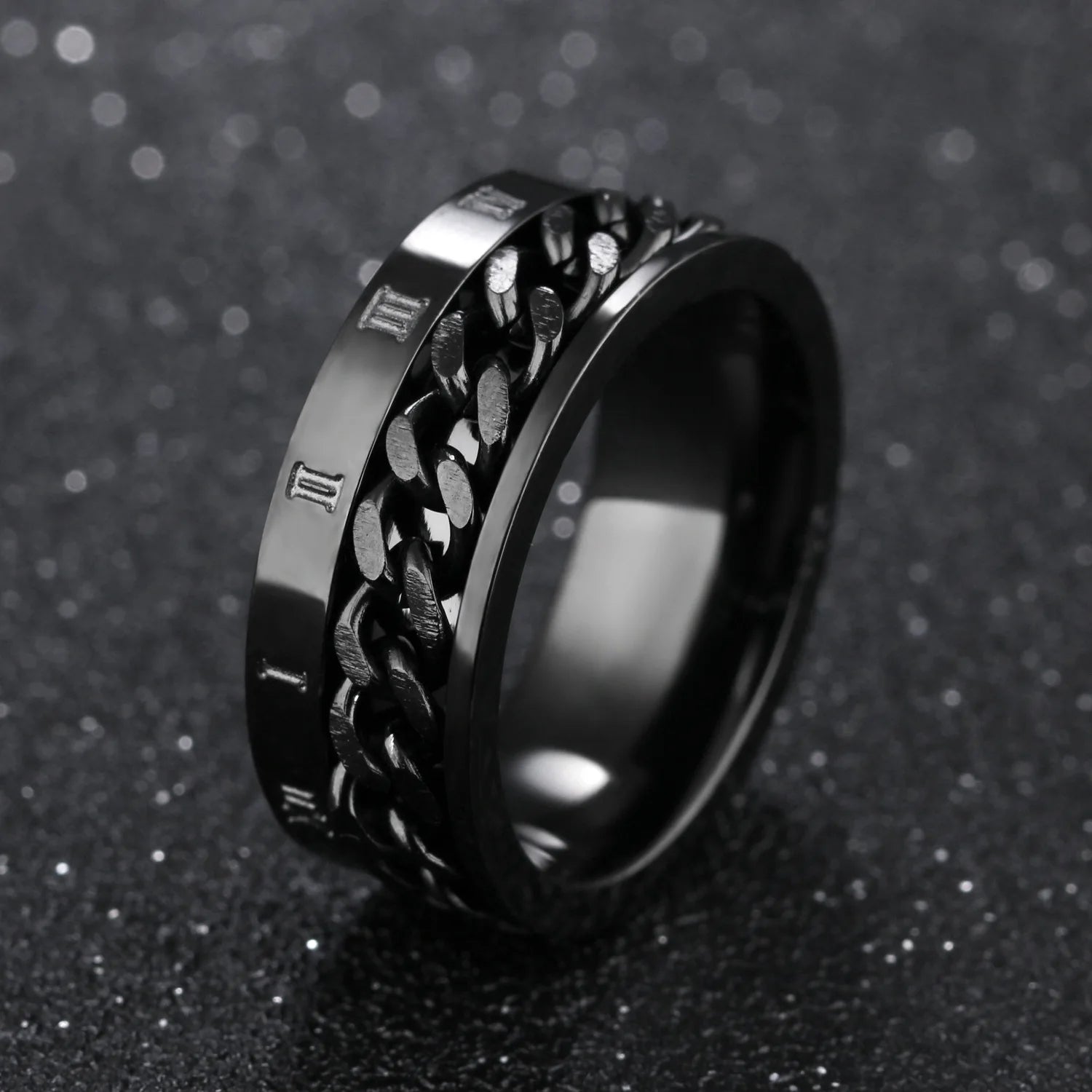 Titanium Steel Rotatable Chain Fidget Spinner Mens Rings Multifunction Anti Stress Knuckle Ring Accessories Anillo Hombres