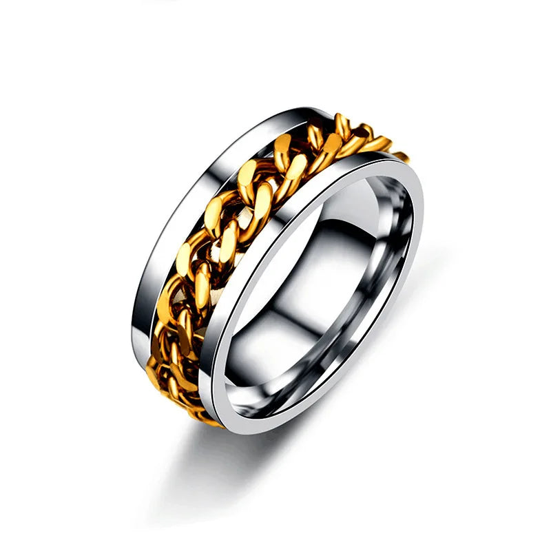 Titanium Steel Rotatable Chain Fidget Spinner Mens Rings Multifunction Anti Stress Knuckle Ring Accessories Anillo Hombres