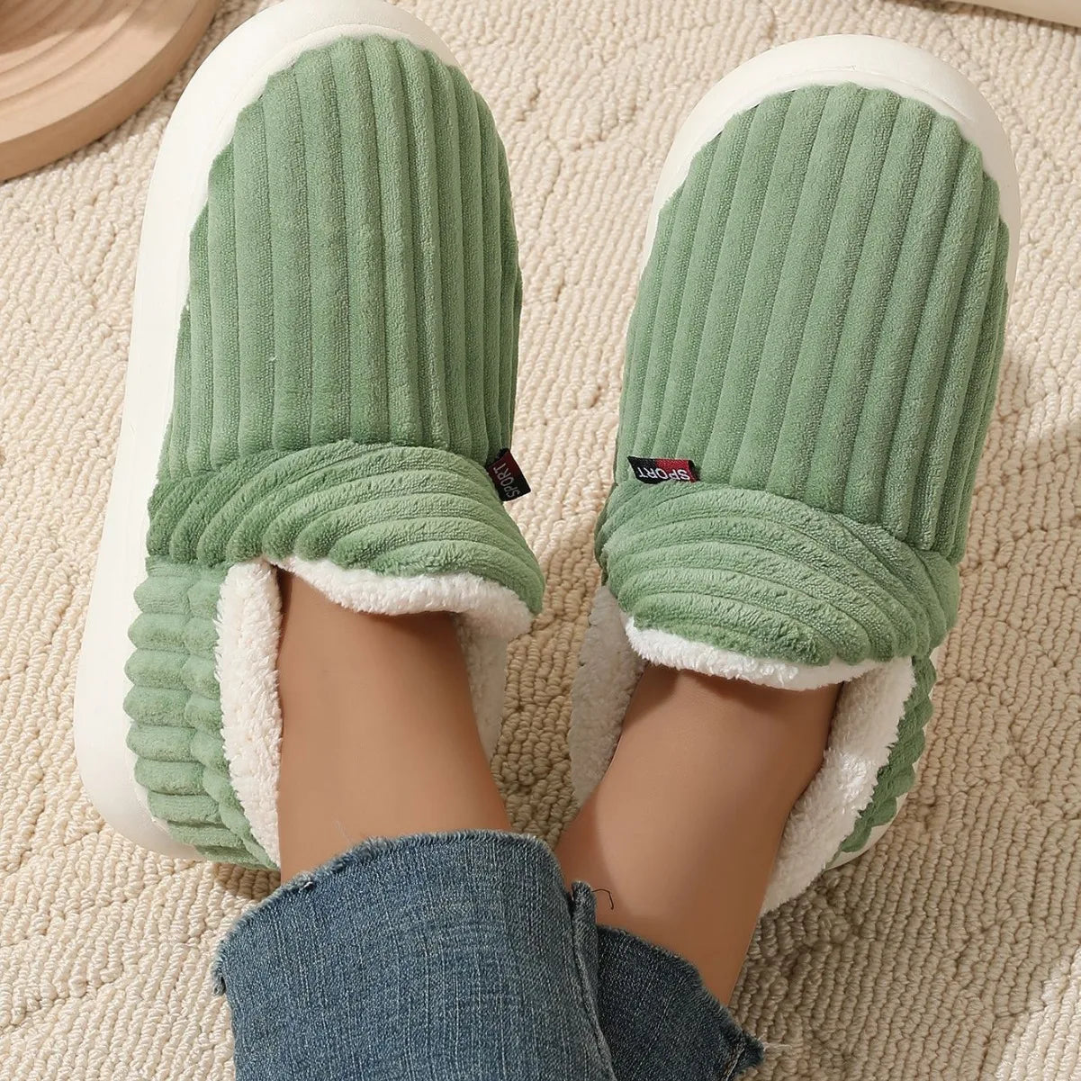 Bebealy Winter Fur Men Slippers Men Shoes Outdoor Nonslip Short Plush Men Slippers Casual Fuzzy House Ankle Men Boots Flat Shoes