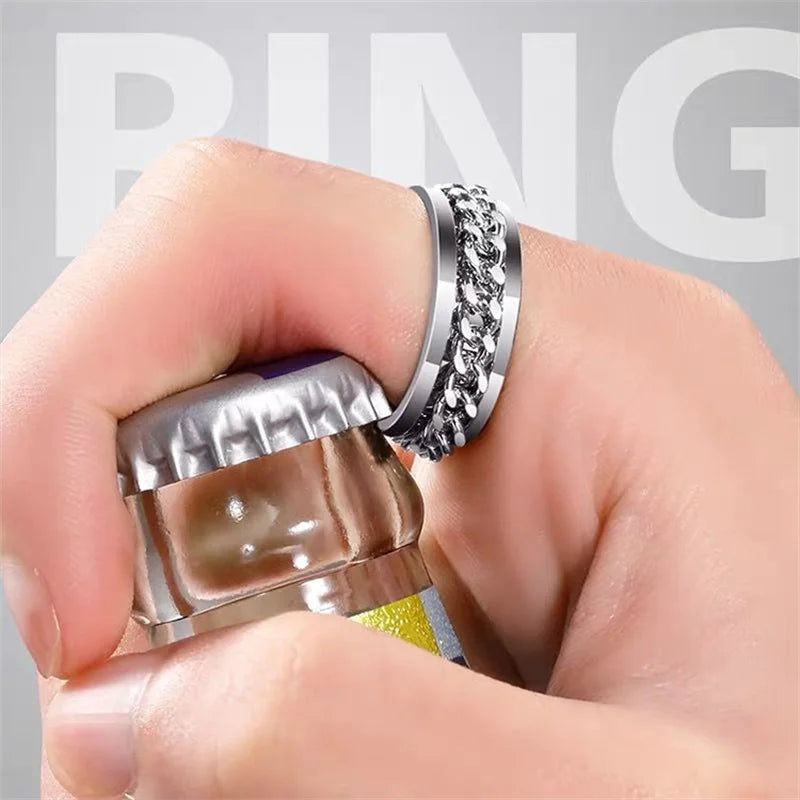 Spinning Anxiety Rings Free Shipping Items For Men Titanium Steel Rotatable Chain Fidget Joint Ring Jewelry Anillos De Hombres