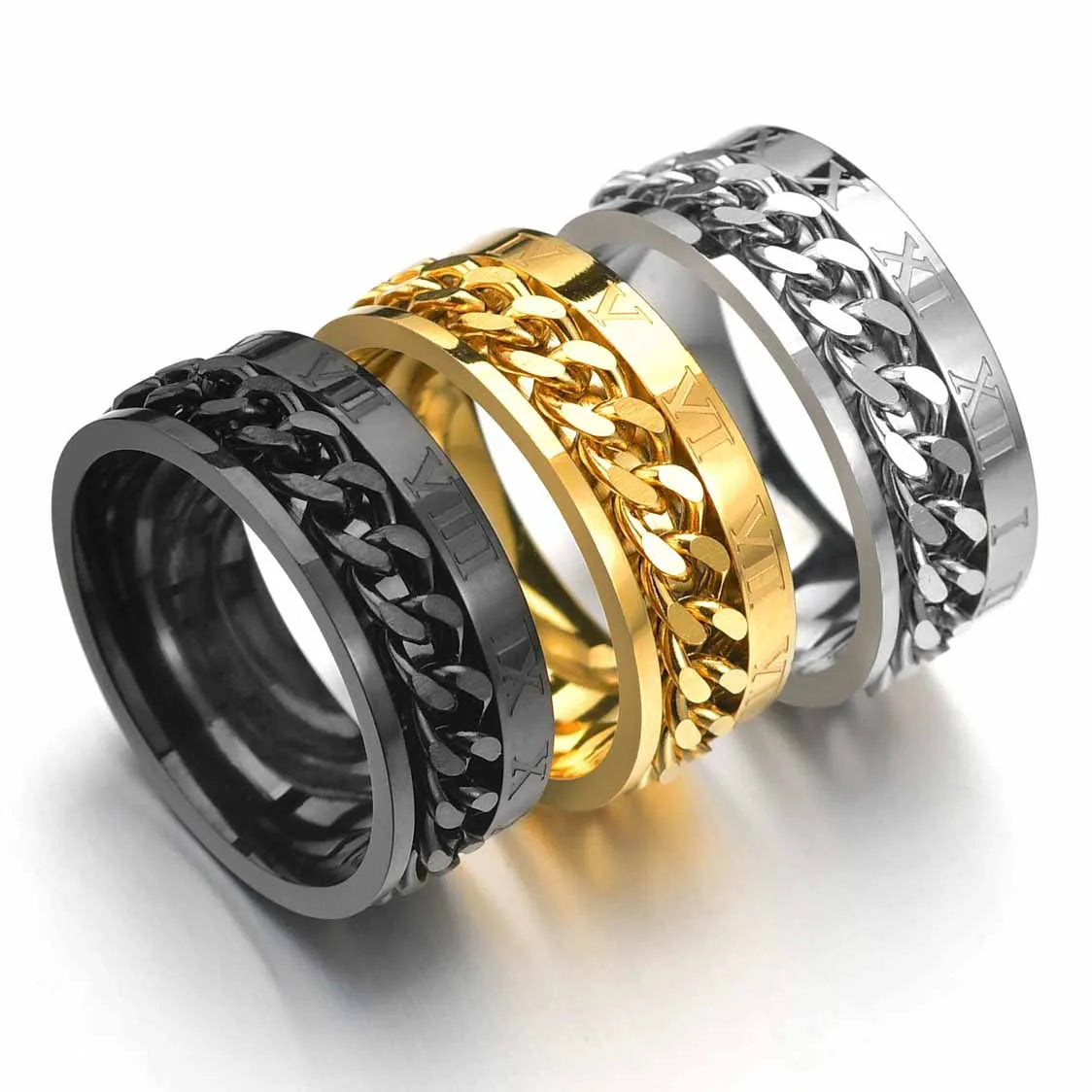 Spinning Anxiety Rings Free Shipping Items For Men Titanium Steel Rotatable Chain Fidget Joint Ring Jewelry Anillos De Hombres